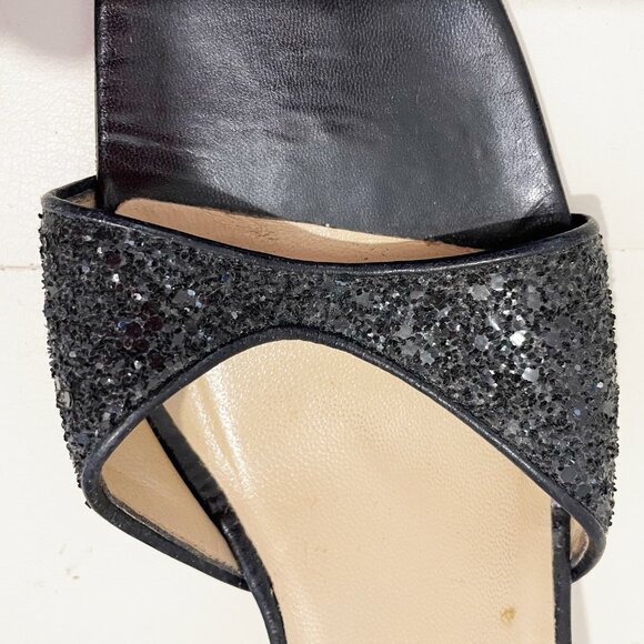 Vintage Isaac Mizrahi Black Open-Toe Mules Heels with Glitter Detail | Size 10B - Picture 13 of 14